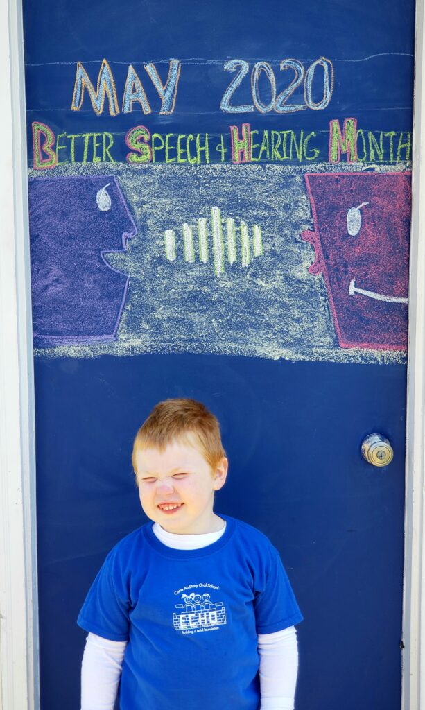 a homemade chalk drawing for Better Hearing and Speech Month 2020
