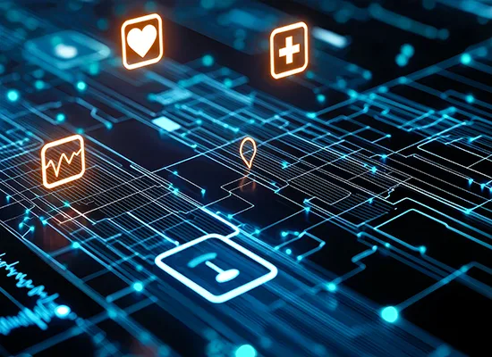 A digital illustration representing a claims management system.